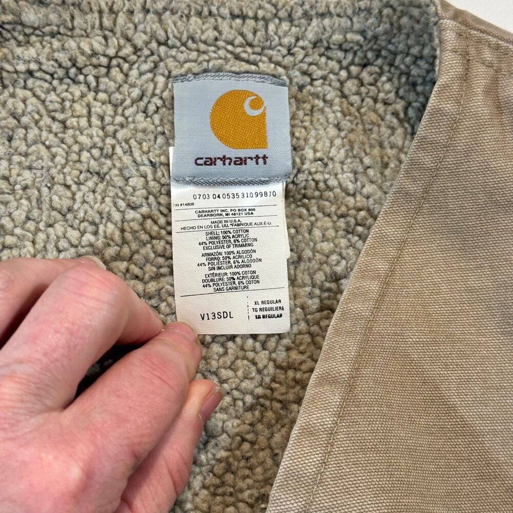 VTG 90s Carhartt Vest Mens XL Brown Sherpa Lined USA Made Duck Canvas V13SDL - Picture 2 of 7